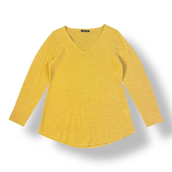 Eileen Fisher Fine Merino‎ Links Pullover Womens Size S Yellow Boho - Picture 1 of 7